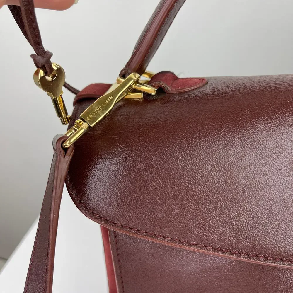 Marc Jacobs Bordo Handbag Leather Italy Satchel Suede Brown Burgundy ITALY